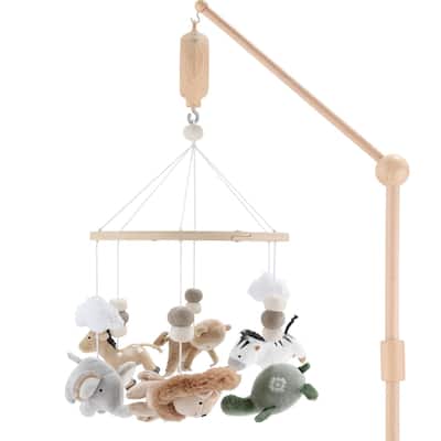 The Peanutshell Wooden Crib Mobile Set with Arm, Music Box and Safari Serenity Baby Mobile