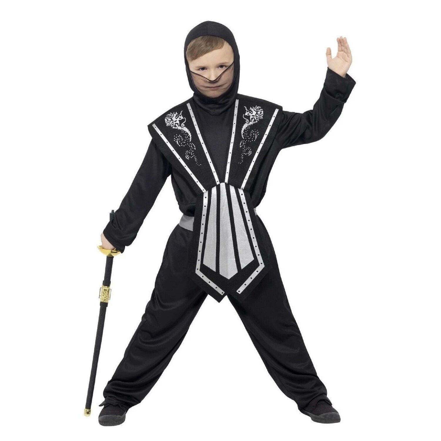 Shop 42 Black And Silver Ninja Boy Child Halloween Costume Small Overstock 29185197