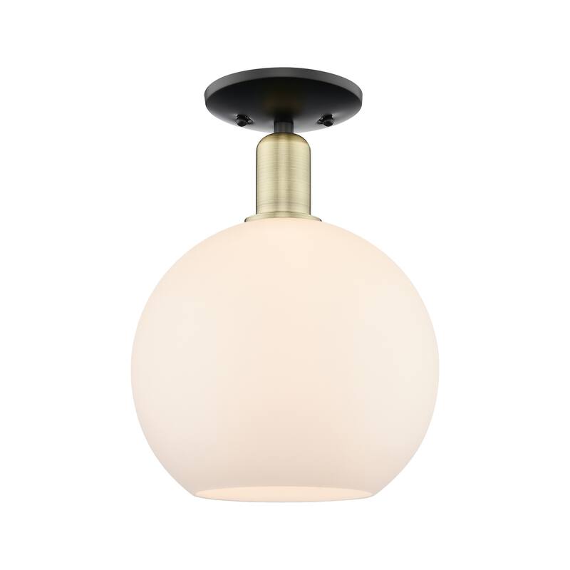 Innovations Lighting Endless Possibilities Arcadia - Athens - 1 Light 10" Semi-Flush Mount - Black Antique Brass/Matte White