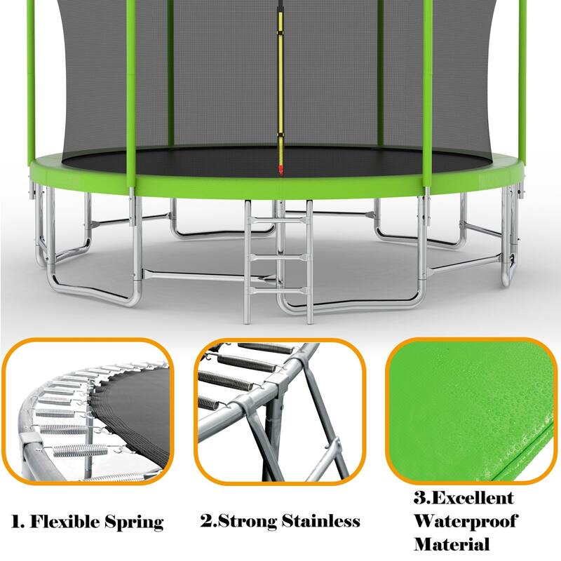 Outdoor Kids Trampoline with Basketball Hoop and Ladder, with Safety Enclosure for Backyard Fun