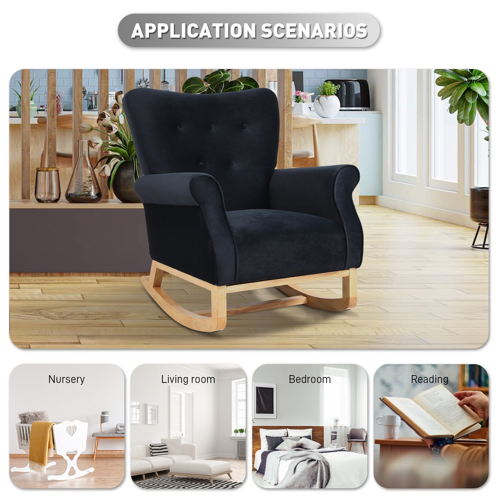 Ouyessir Tufted Upholstered Glider Rocker Chair with High Back