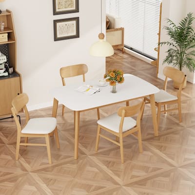 5-Piece Dining Table Set With One Solid Wood Frame Table And 4 Upholstered Solid Wood Chairs For Dining Room
