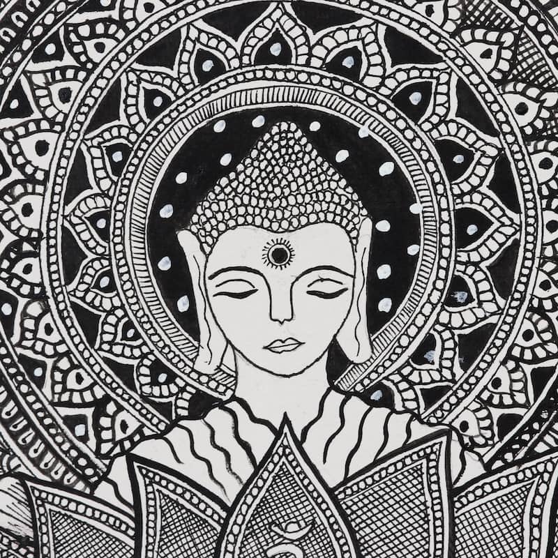 Novica Handmade Serene Buddha Madhubani Painting