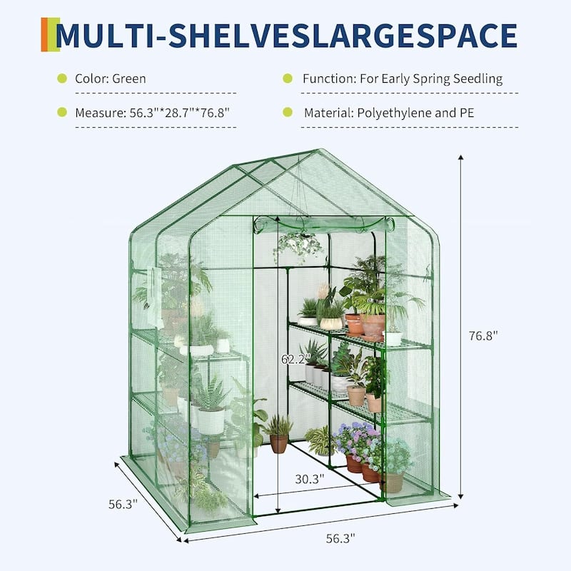 56" D Greenhouses for Outdoors with 2 Mesh Windows & 1 Roll-Up Zipper Door