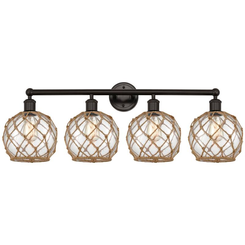 Innovations Lighting Endless Possibilities Edison - Farmhouse Rope - 4 Light 35" Bath Vanity Light - Clear Glass with Brown Rope/Oil Rubbed Bronze