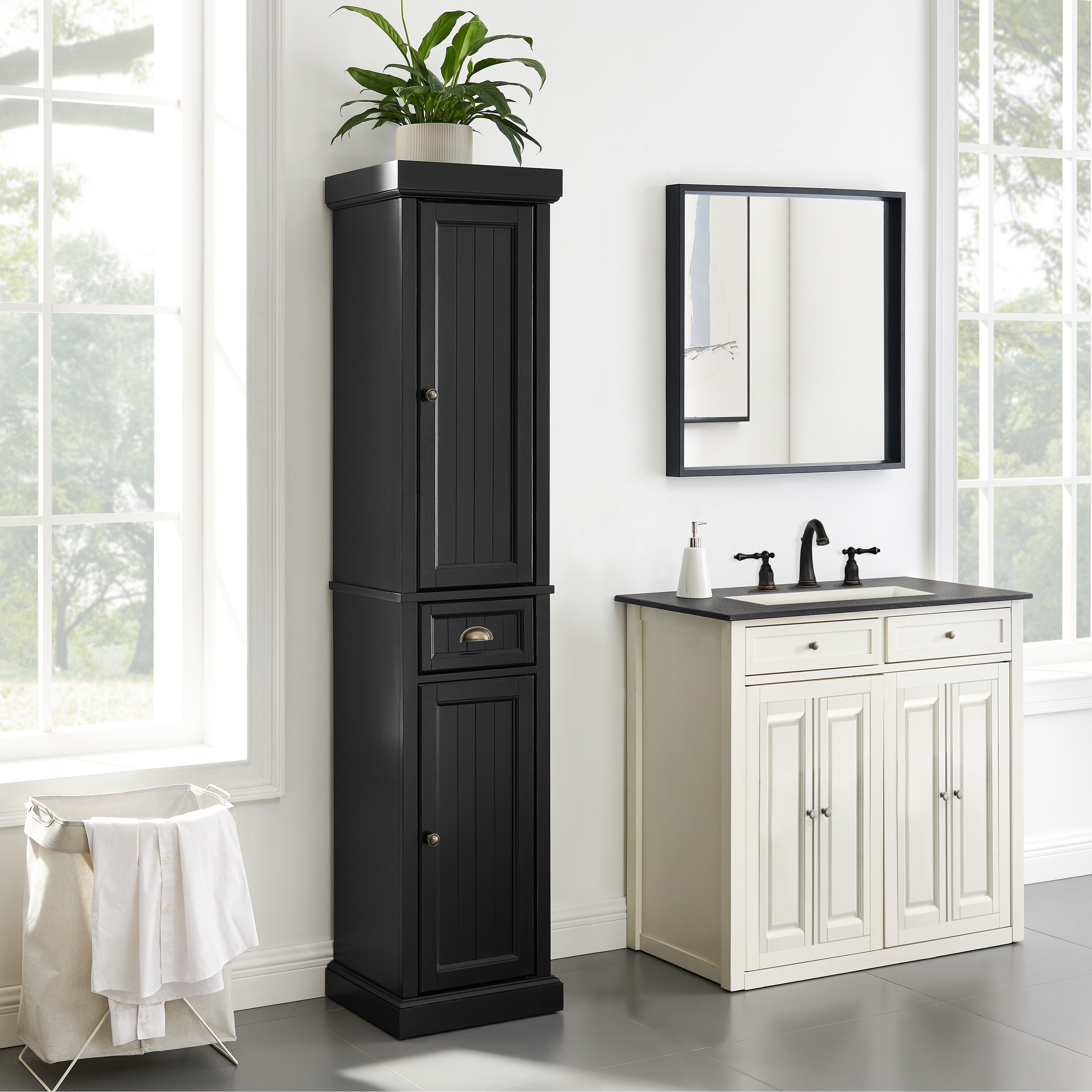 Bathroom Storage Cabinet, Floor Standing Narrow Tall Bathroom Cabinet  Storage Tower with Door and Drawer, Bath Cabinet Stand Alone, Black