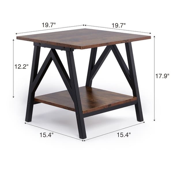 COZ Industrial Farmhouse Wood and Metal End Table with Storage Shelf