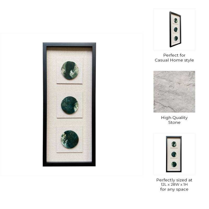 Stone Wall Decor Frame Three Circular Inlays Vertical - 28" Brown