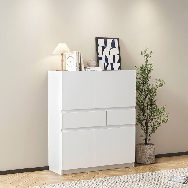Wooden storage cabinet with 4 doors and 2 drawers