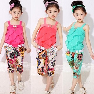 Shop Girls Kids Summer Outfits Ethnic Floral Print Chiffon T Shirt Tops Pants Set Overstock 23169184