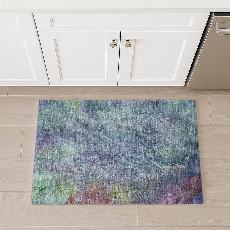 Machine Washable Indoor/ Outdoor Abstract Watercolor Chantille Rug