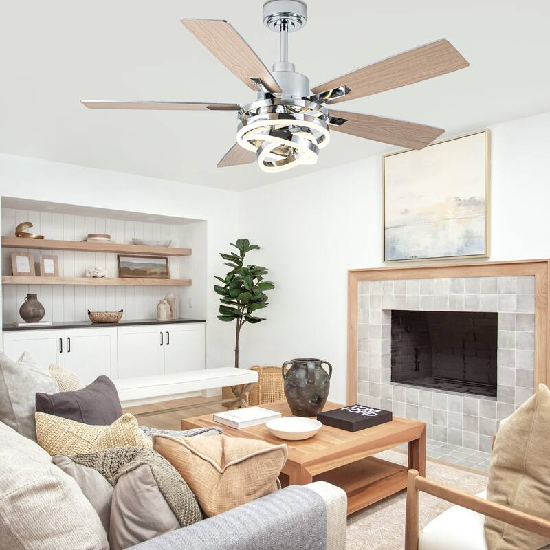 Oaks Aura 52in. DIY Shade Modern Reversible Ceiling Fan with Light, 6-Speed Silent Motor Ceiling Fan with Remote for Large Room