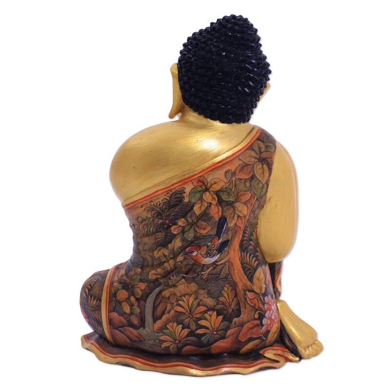 Novica Handmade Buddha Garden Wood Sculpture