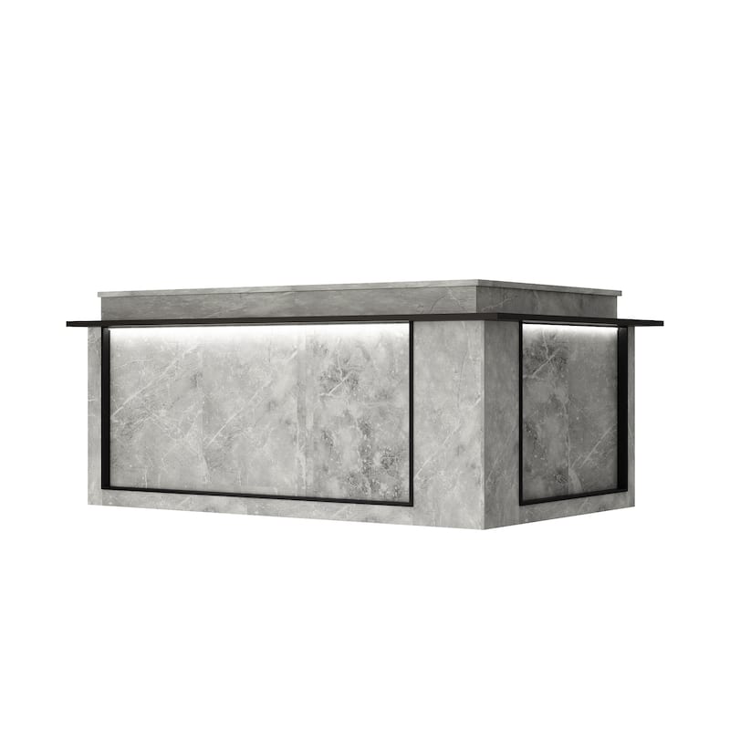 Marble Reception Desk LED Lighting L-Shaped Front Counter Storage Shelves Office, Salon, Hotel