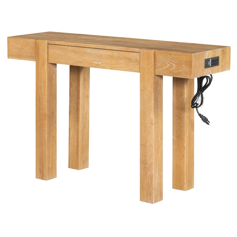 Rustic Minimalist Console Table with 1 Hidden Drawer and Side Power Outlet
