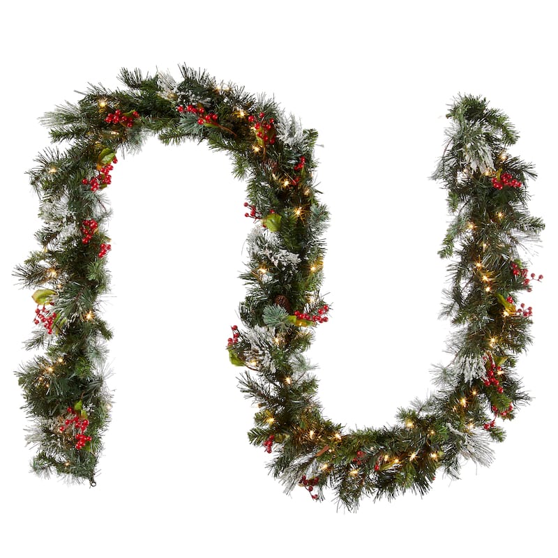 National Tree Company 9 ft. Wintry Pine Pre-lit Garland with Cones and Red Berries - 9 ft