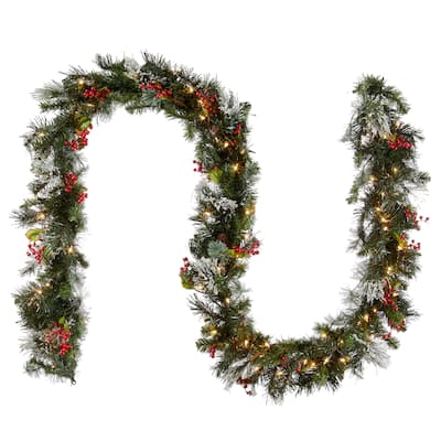 National Tree Company 9 ft. Wintry Pine Pre-lit Garland with Cones and Red Berries - 9 ft