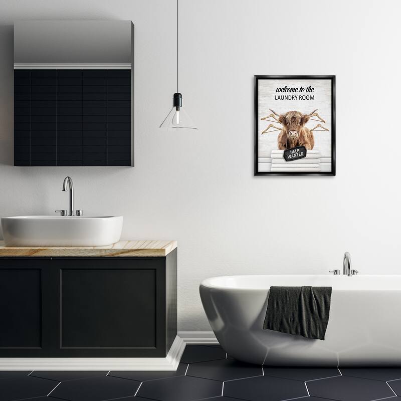 Stupell Welcome Laundry Room Cattle Framed Floater Canvas Wall Art Design By Lettered and Lined