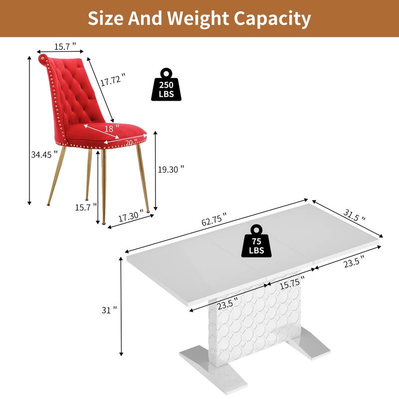 7-Piece Clihome High-gloss Extendable Table Velvet Chair Dining Set