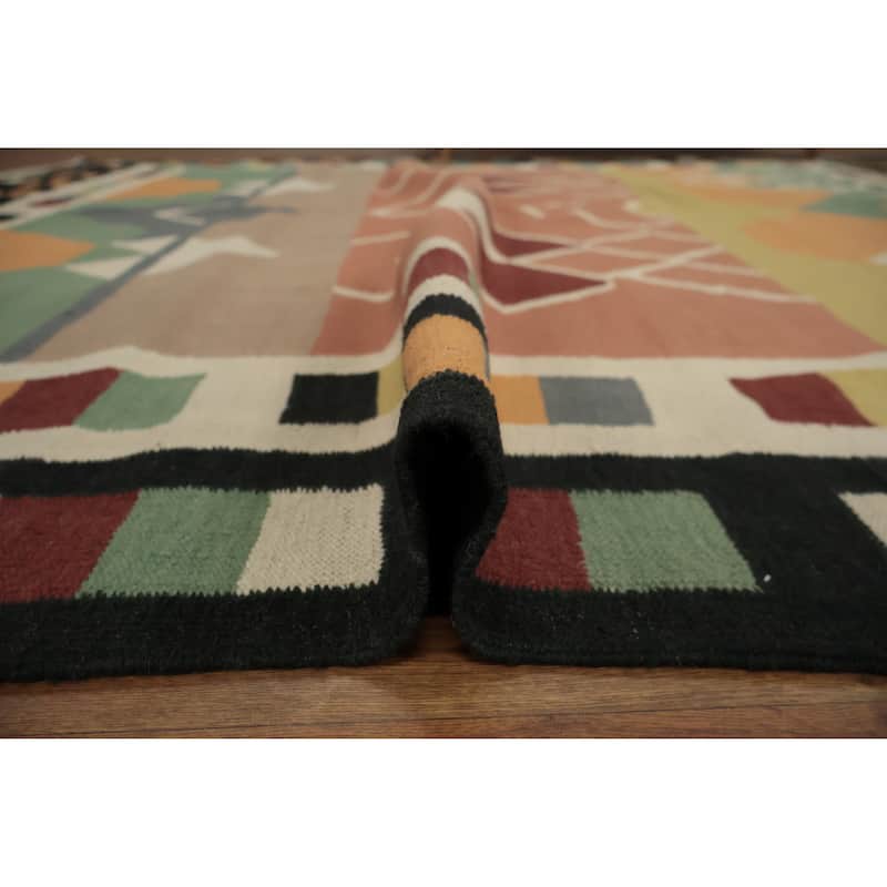 Hand Woven Oriental 100% Wool Carpet Southwestern Modern Multi-Colored Kilim Area Rug - 9' 1'' X 8' 4''