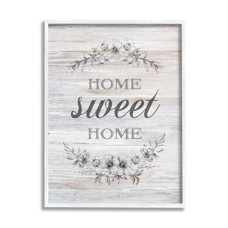 Stupell Home Sweet Home Floral Stencil Ornament Rustic Sign Framed Wall Art,Design by Bluebird Barn - Grey - 11 x 14 - White