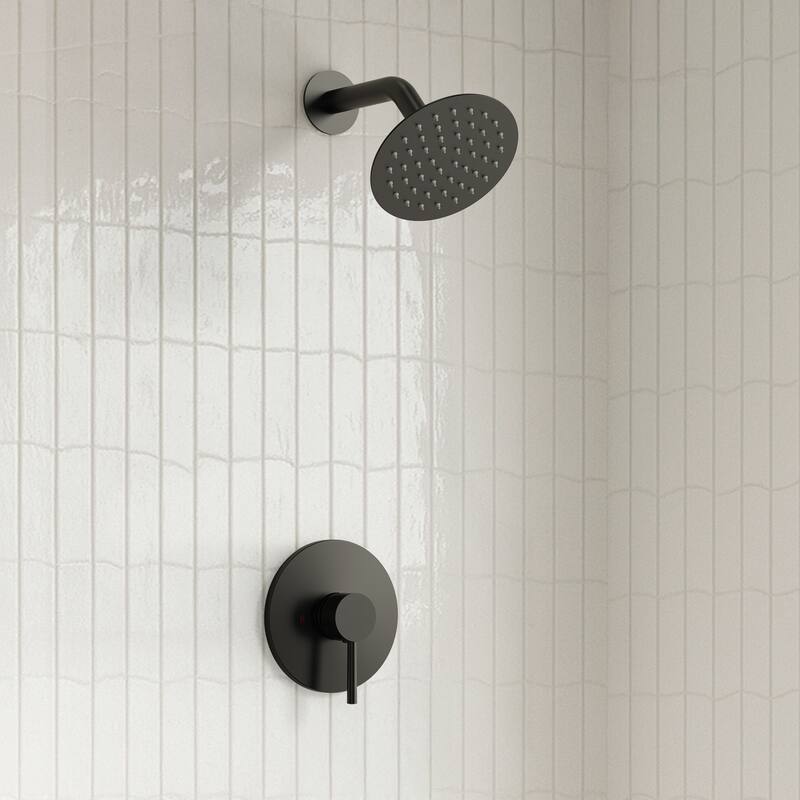 Single-Function Shower Faucet Stainless Steel Rain Shower Head with Pressure-Balanced Valve - Matte Black