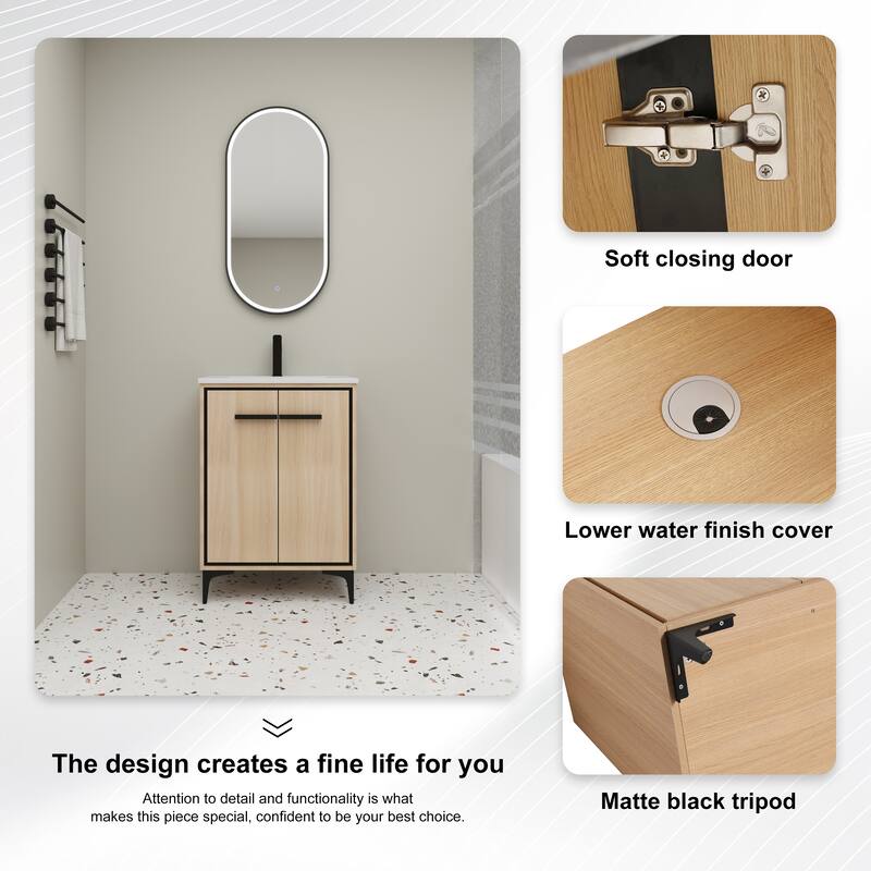 Beingnext 24"/30" Bathroom Vanity with Sink, Freestanding Bathroom Vanity with Soft Close Door and Adjustable Shelf