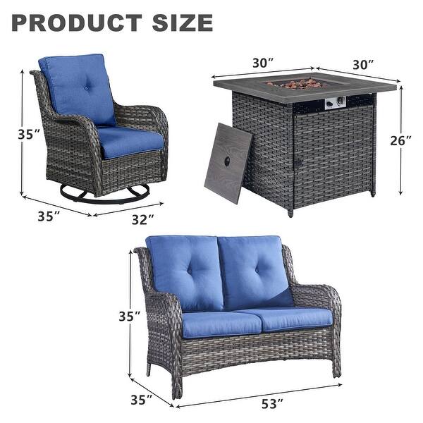 Patio Loveseat Sofa Swivel Chair with Fire Pit Table - Bed Bath ...