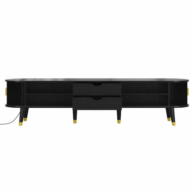 Wooden Oval Fluted TV Stand with Charging Station for TVs Up to 80"