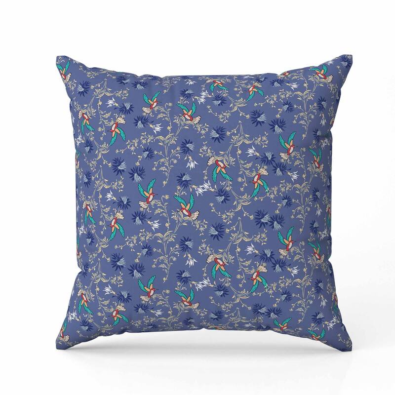 Songbird Flora Parade Faux Suede Reversible Throw Pillow Blue and Light