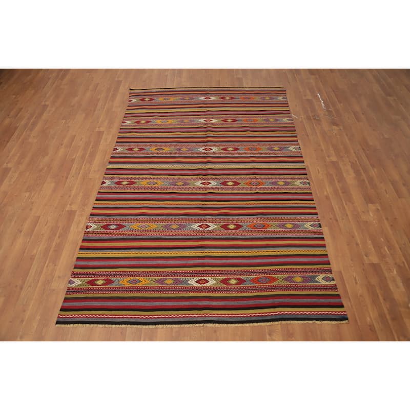 Hand Woven Oriental 100% Wool Carpet Southwestern Tribal Multi-Colored Kilim Area Rug - 8' 9'' X 5' 4''
