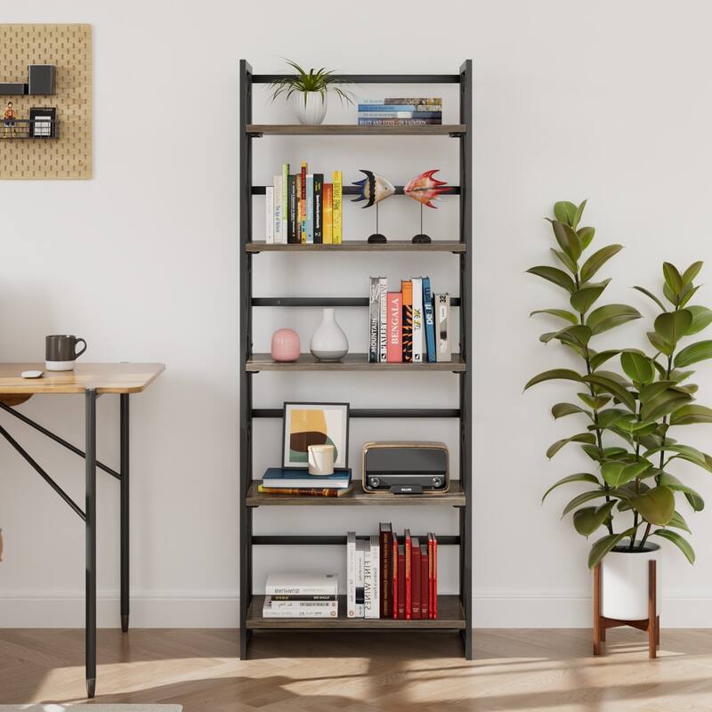VECELO 62" Foldable 5-Tier Bookshelf Space Saving Tall Open Bookcase with MDF Shelves for Living Room Home Office Kitchen