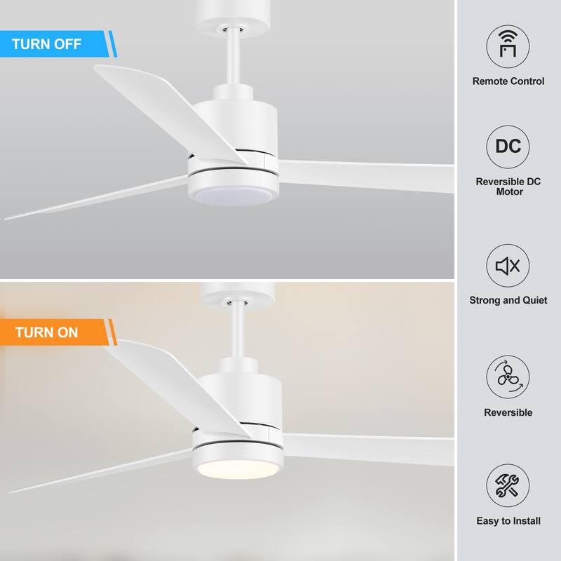 52-In LED Black/White/Gold Ceiling Fan with Light and Remote Control
