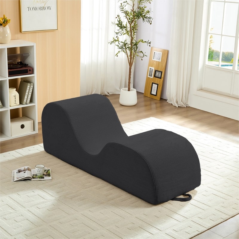Mixoy Corduroy Yoga Chaise Lounge Chair,Curved Yoga Sofa with Movable Headrest/Waist Cushion/Footrest,Non-Slip Bottom