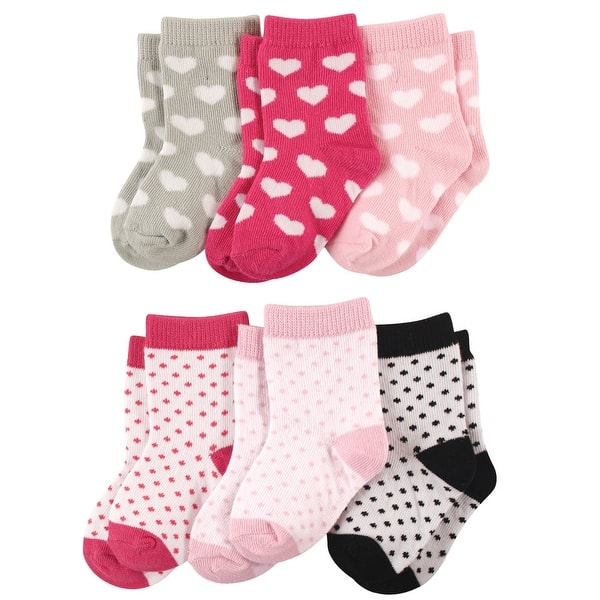 slide 1 of 1, Luvable Friends Baby Girl Newborn and Baby Socks Set, Hearts Dots Hearts Dots - 0-6 Months