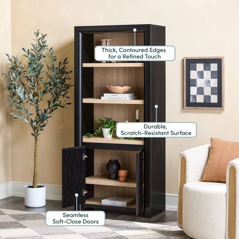 Walker Edison Modern Wood Open Bookshelf with Storage Cabinet