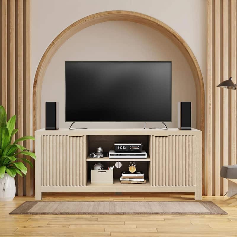 Modern Wooden TV Stand Cabinet with Adjustable Shelves for Living Room Bedroom - N/A