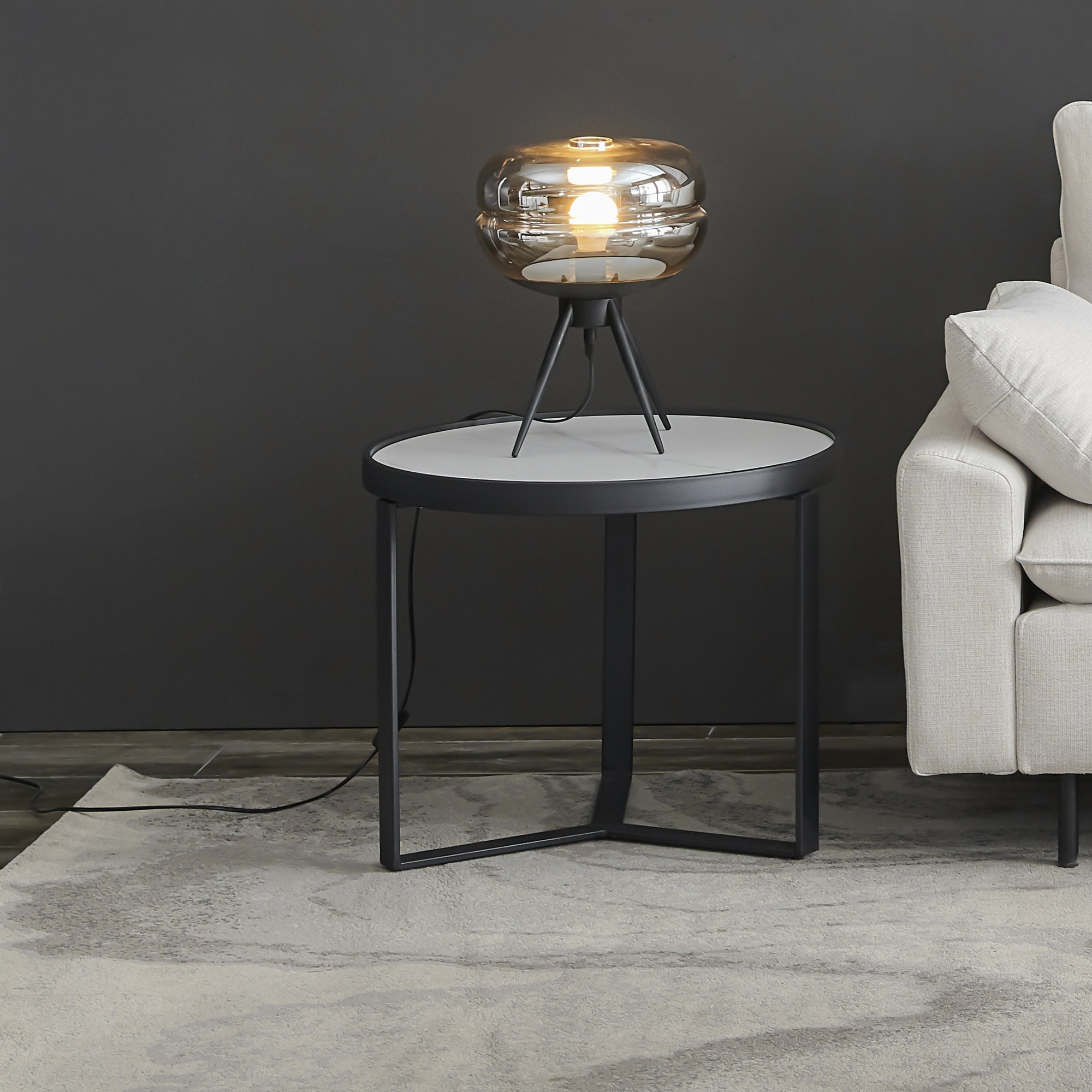 Modern Coffee Table,Black Metal Frame With Round Sintered Stone Tabletop,coffee, Console, Sofa & End Tables