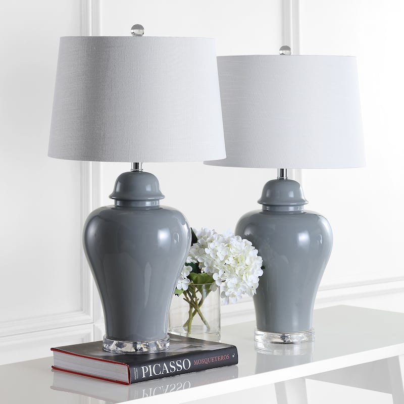 Bowen 27" Ceramic Urn LED Table Lamp, Grey (Set of 2) by JONATHAN Y