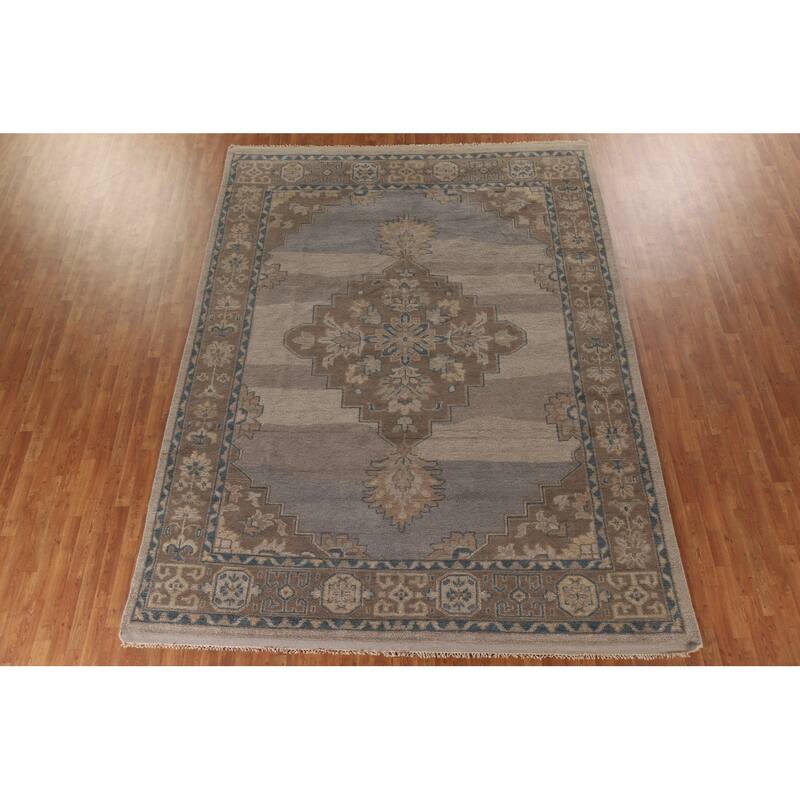 Geometric Oushak Oriental Area Rug Handmade Wool Carpet - 9'0"x 11'11"