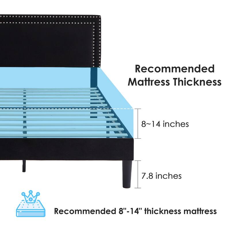 VECELO Upholstered Bed Frames with Height Adjustable Headboard