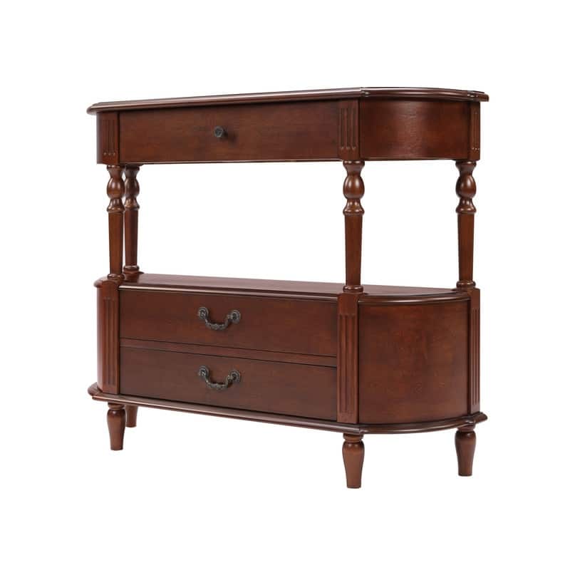 Retro 43" Curved Wood Console Table with 3 Drawers and Open Shelf, Sofa Table Behind Couch for Living Room and Hallway Storage