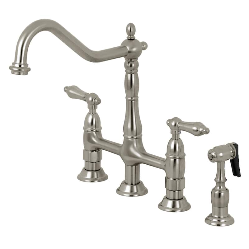 Heritage Bridge Kitchen Faucet with Brass Sprayer - Brushed Nickel