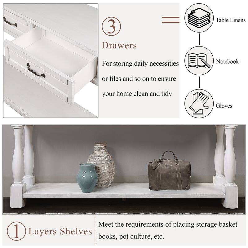 63inch Long Wood Console Table with 3 Drawers and 1 Bottom Shelf