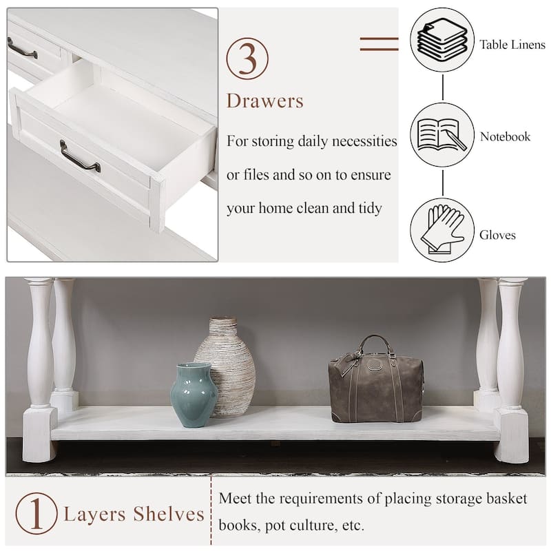 63inch Long Wood Console Table with 3 Drawers and 1 Bottom Shelf for Entryway Hallway Easy Assembly Extra-thick Sofa Table