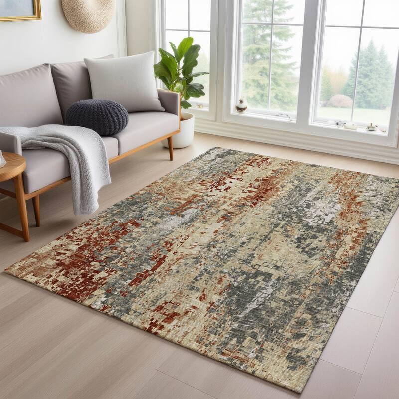 Machine Washable Indoor/ Outdoor Abstract Pixels Chantille Rug