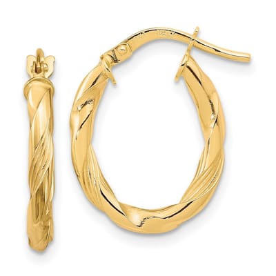 Curata 10k Yellow Gold Polished and Textured Hoop Earrings - 20.6x15.5mm
