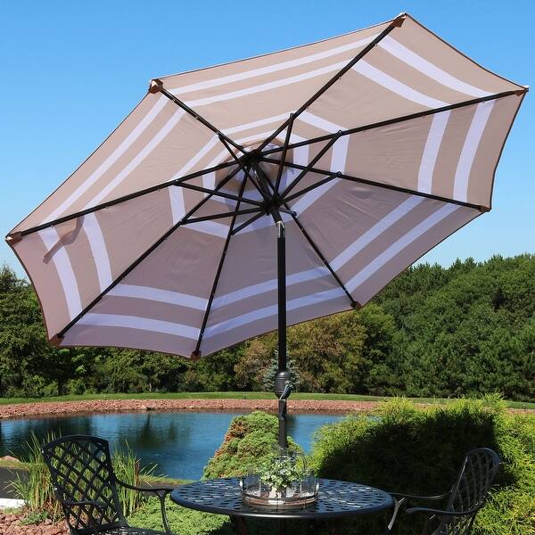 beatselling patio umbrella Best Selling Home Decor 9.83-ft Black Solar Powered Crank Offset Patio  Umbrella with Base at Lowes.com