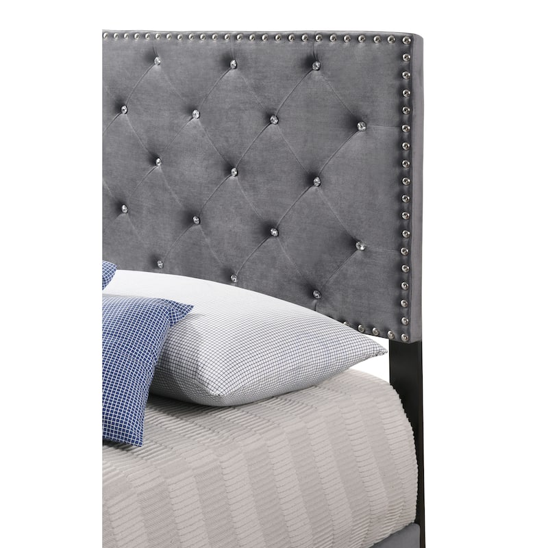 Suffolk Velvet Upholstered Jewel Accent Tufted Nailhead Panel Bed