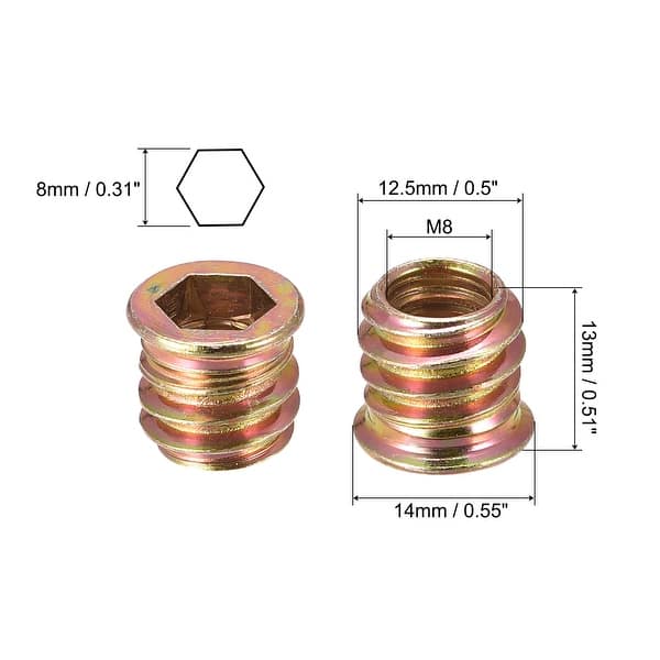 Threaded Inserts Nut, Hex Socket Furniture Screwin Nuts for Wood Bed